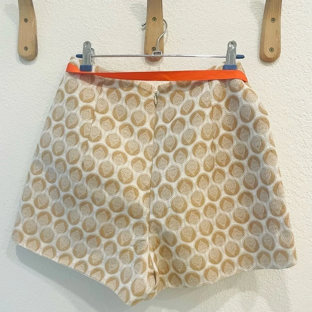 Anthropologie Corey Lynn Calter Cream/Tan Jacquard Printed High Waist Shorts 6